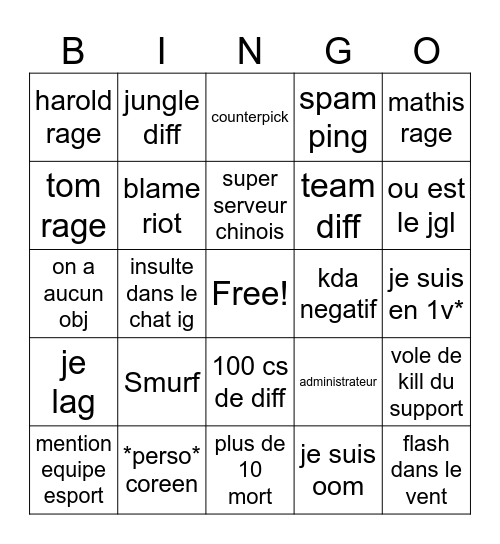 Game de lol Bingo Card