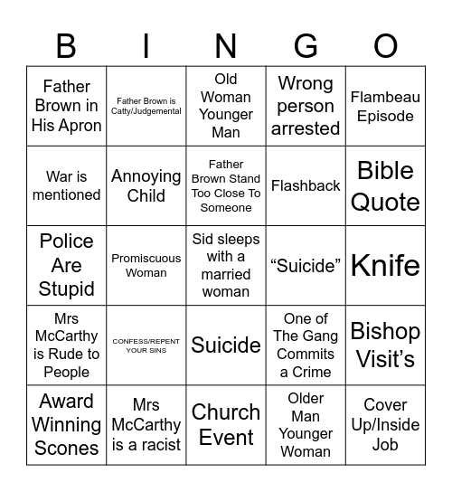 Father Brown bingo Card