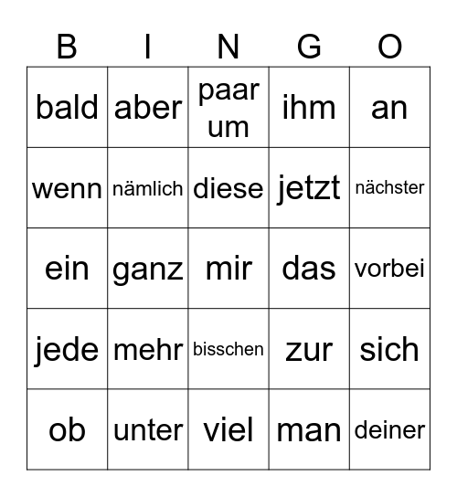 Häufigkeitswörter Bingo Card