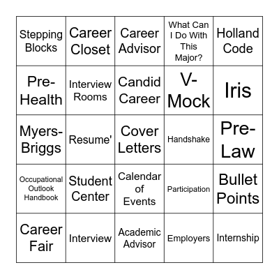 Overview of Career Center Bingo Card
