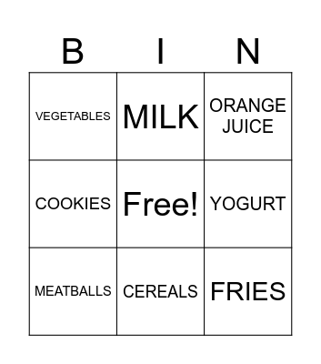 FOOD Bingo Card