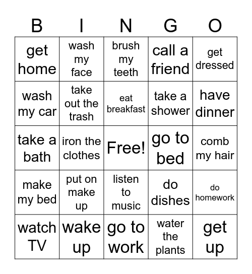 Daily Routine and Chores Bingo Card