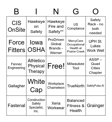 Midwest Women in Safety Vendor Bingo Card