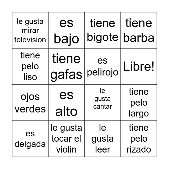 Loteria Descripciones Bingo Card