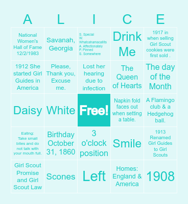 ALICE Bingo Card