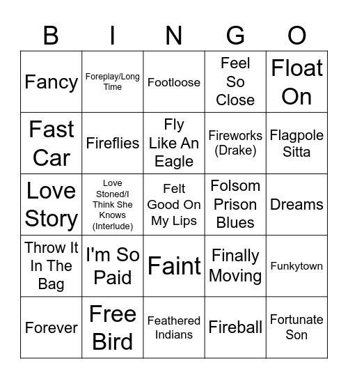 The Letter F Bingo Card