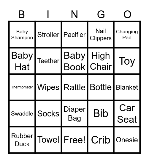 Baby Shower Bingo Card
