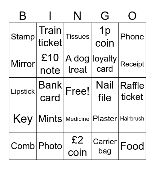 Handbag bingo Card