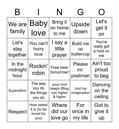 Motown Bingo Card