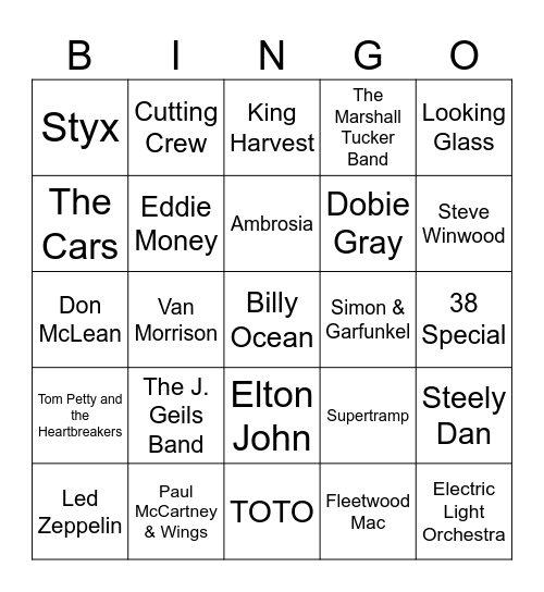 Game #1: Yacht Rock, 80s, 90s and Today (Substitute Teacher) Bingo Card