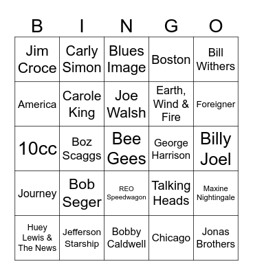 Game #2: Yacht Rock, 80s, 90s and Today (Substitute Teacher) Bingo Card