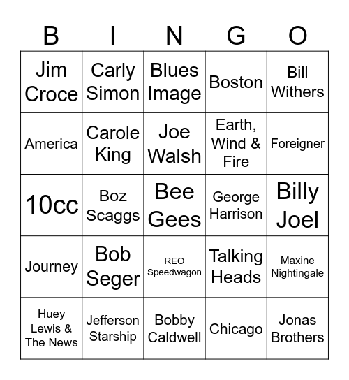 Game #2: Yacht Rock, 80s, 90s and Today (Substitute Teacher) Bingo Card