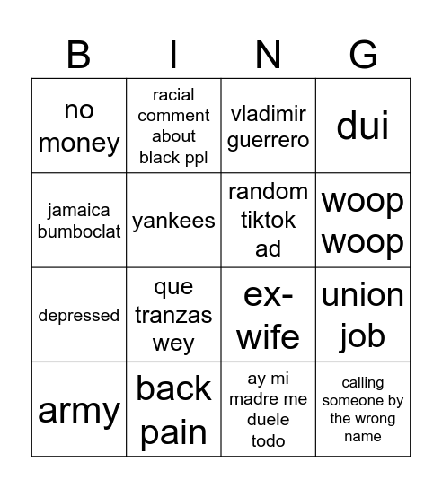 billy Bingo Card