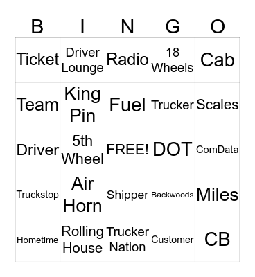Trucker Nation Bingo Card