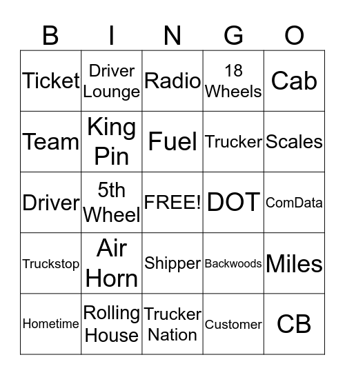 Trucker Nation Bingo Card