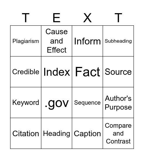Nonfiction Features Bingo Card