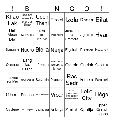 Cities of the World Bingo Card