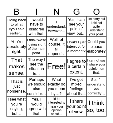 EAPS I Discussion Phrases - Palmer Bingo Card