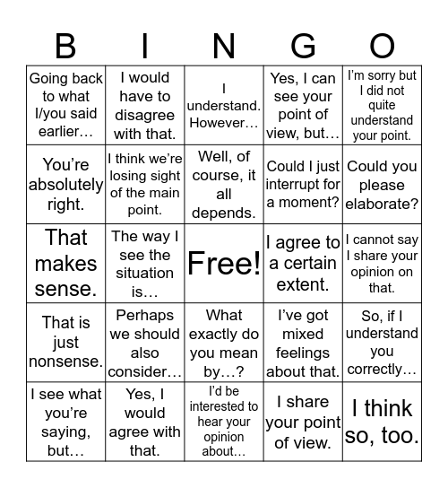 EAPS I Discussion Phrases - Palmer Bingo Card