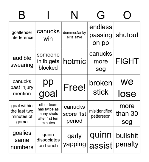 canucks bingo Card
