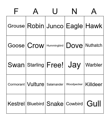 Wildlife! Bingo Card