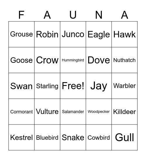 Wildlife! Bingo Card