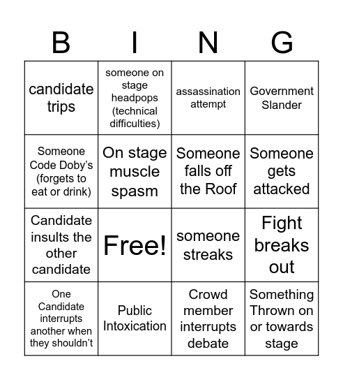 Debate Bingdo Bingo Card