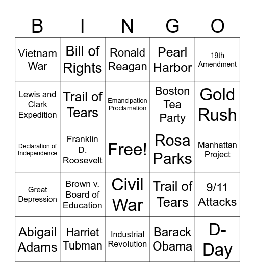 HHS Bingo! Bingo Card