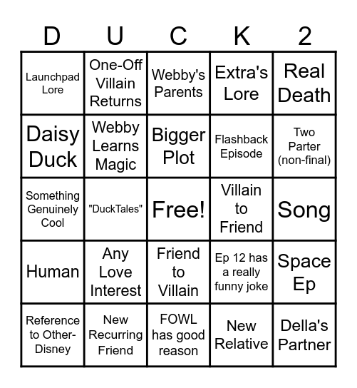 DuckTales S3 Bingo Card