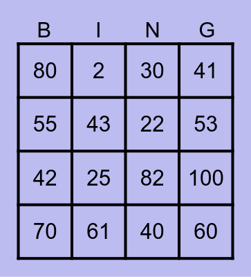 NUMEROS 0-100 Bingo Card
