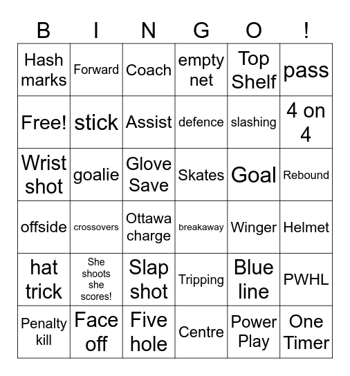 EO Stars U11C Hockey Bingo Card