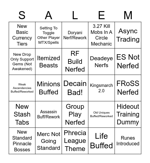 POE 3.27 Bingo Card