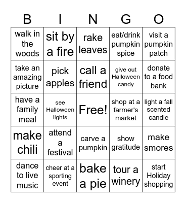 Fall Fun Bingo Card