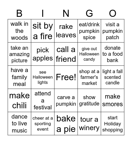 Fall Fun Bingo Card
