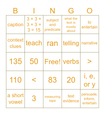 SECOND GRADE Bingo Card