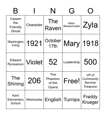 NHS and Halloween Bingo Card