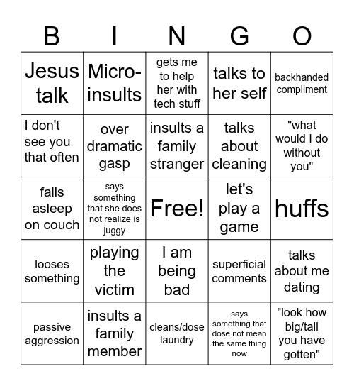 grandparent Bingo Card