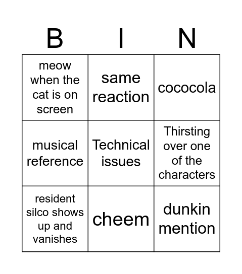 Cilcult movie night bingo Card