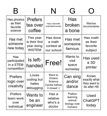 WiSTEM Icebreaker Bingo Card