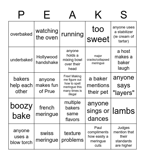 2025 Meringue Week Bingo Card