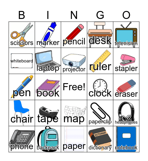 Classroom Objects Bingo Card