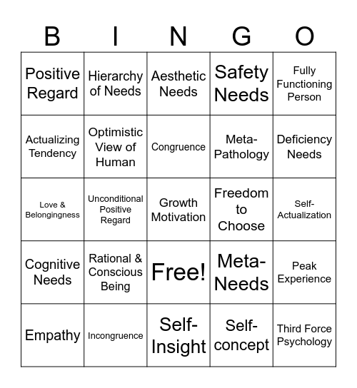 Humanistic Bingo Card