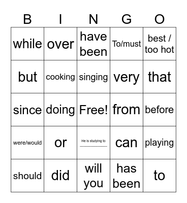 English Bingo Card