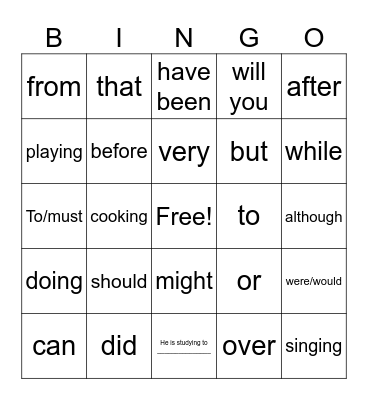 English Bingo Card