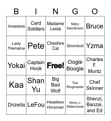 Disney Halloween Bingo Card
