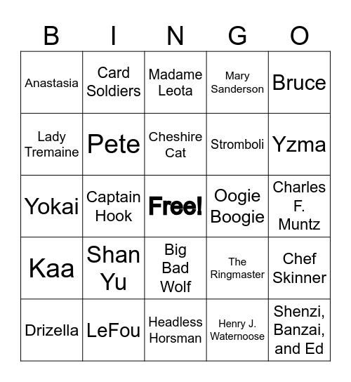 Disney Halloween Bingo Card