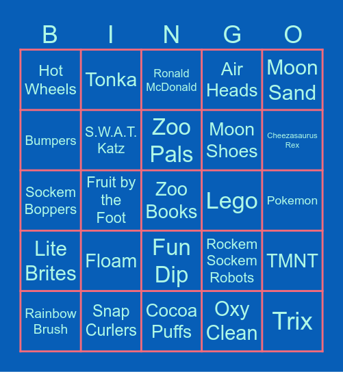 90s-00s Nostalgic Commercials Bingo Card