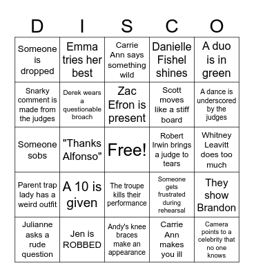 DWTS Dedication Night! Bingo Card