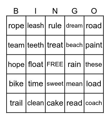 Vowel Team/Silent E Bingo Card