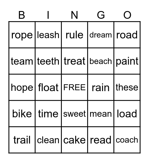 Vowel Team/Silent E Bingo Card